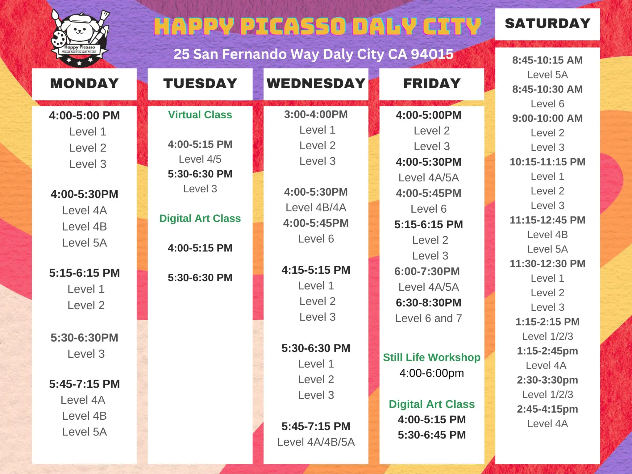 Daly City Studio Schedule