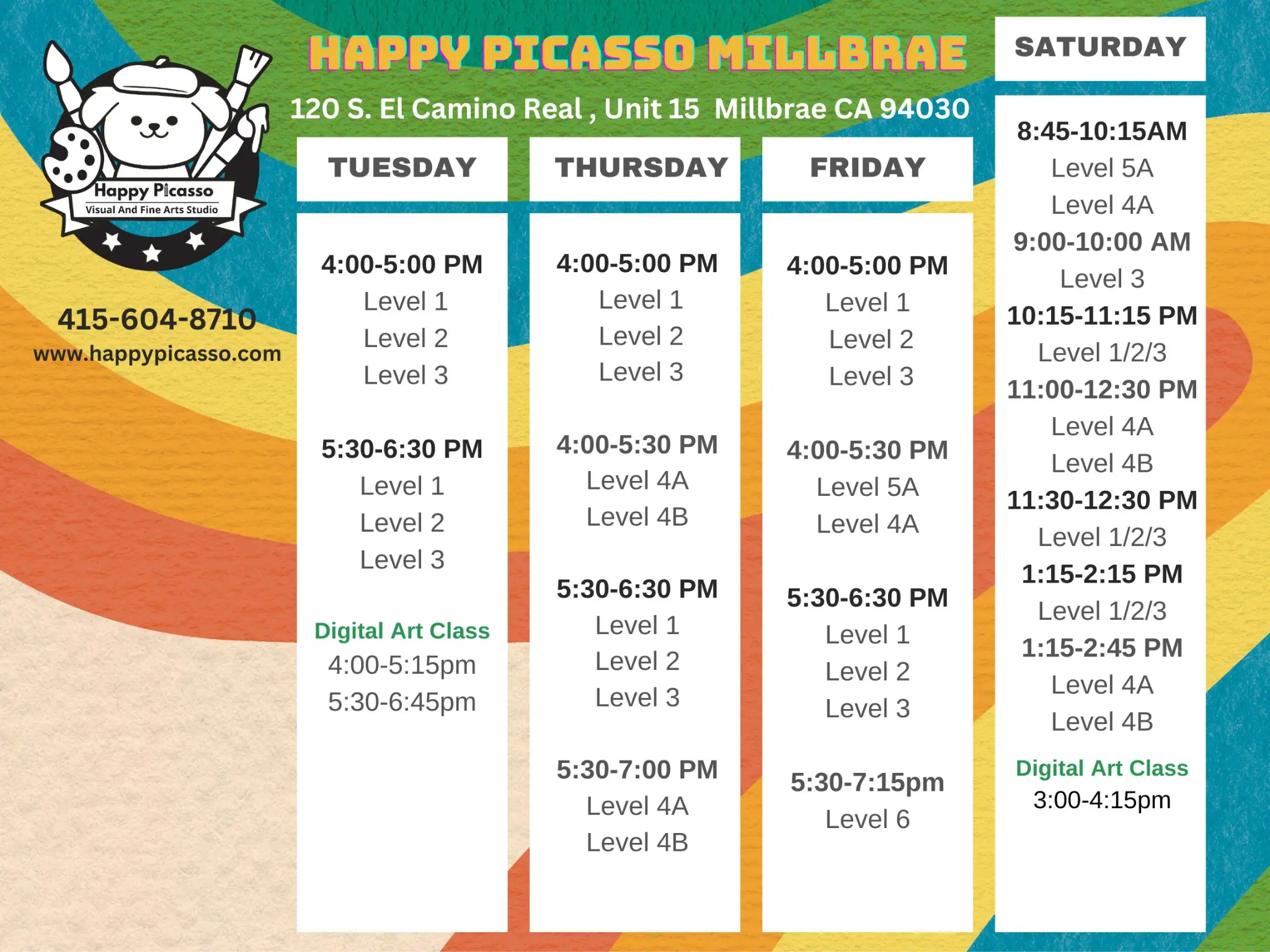 Millbrae Studio Schedule